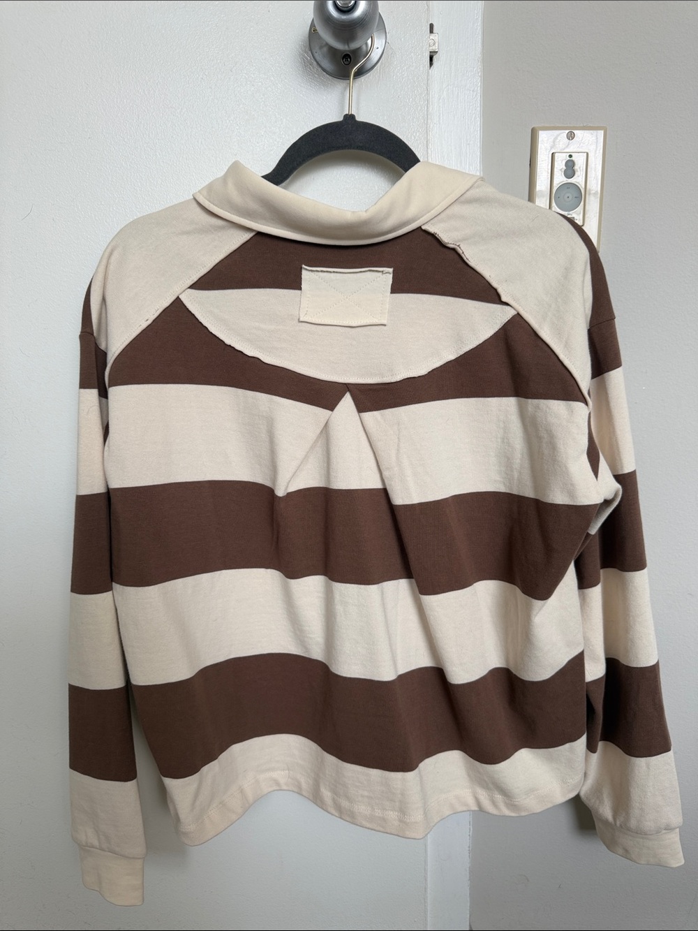 bohme Brown and Cream Striped V-Neck Rugby Sweater - Picture 4 of 7